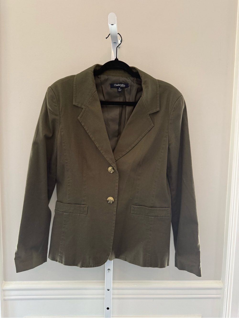 Chadwicks of Boston Olive Green Tailored Blazer Notched Lapel 2 Button Jacket